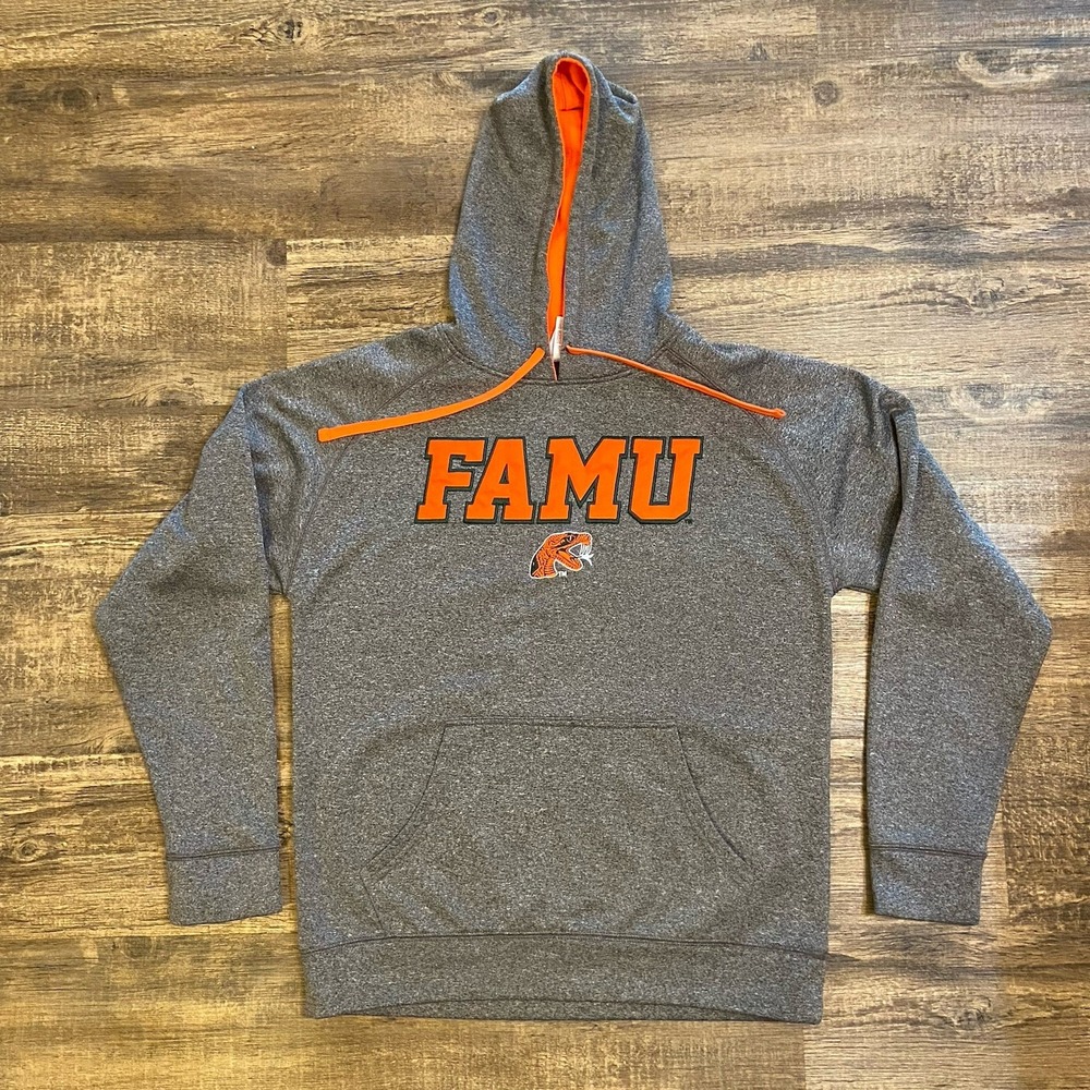 FAMU Pullover Hoodie Sweatshirt Men's‎ Size Medium Gray/Orange Front Pocket EUC